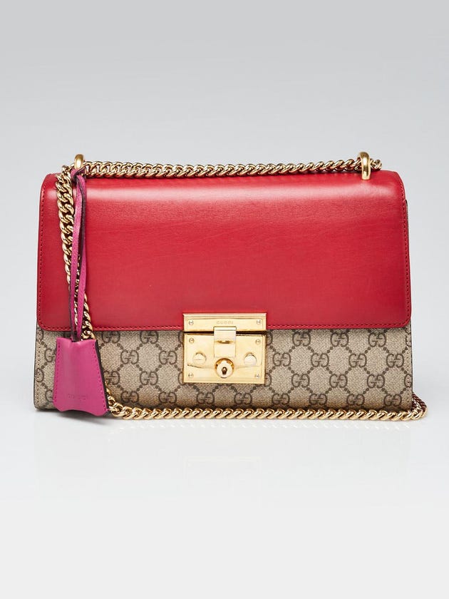 Gucci Red GG Supreme Coated Canvas Padlock Medium Shoulder Bag