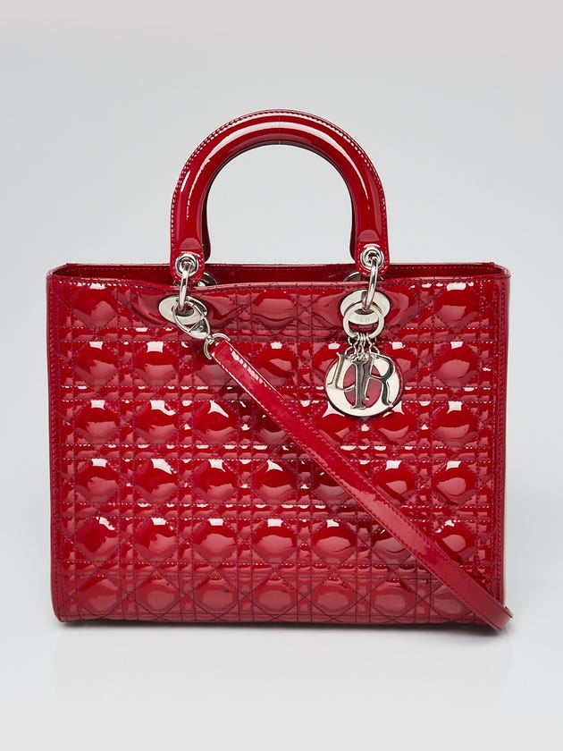 Christian Dior Red Cannage Quilted Patent Leather Large Lady Dior Bag
