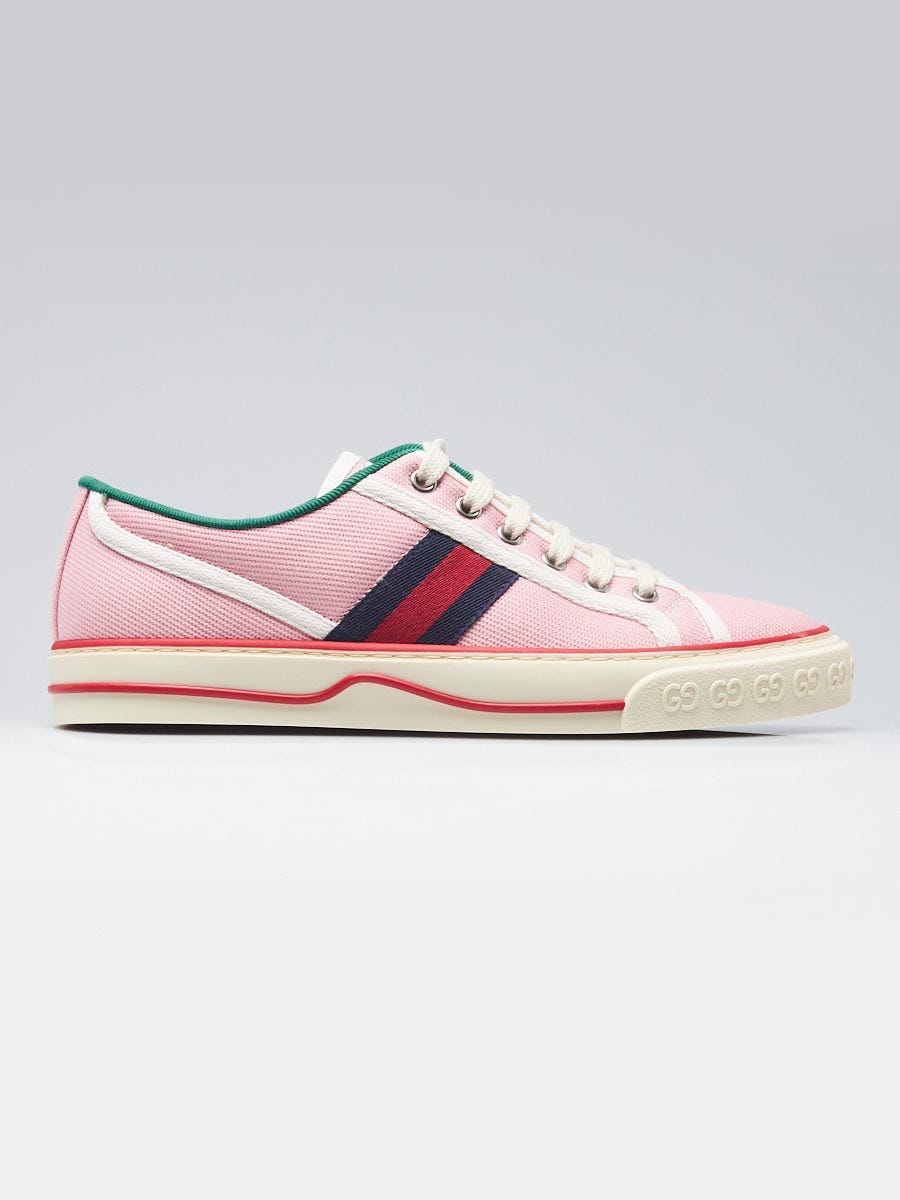 Gucci Pink Canvas Vintage Web Tennis 1977 Sneakers Size 8.5/39