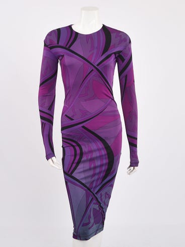 Emilio Pucci Purple/Black Rayon Printed Long Sleeve Dress Size XS