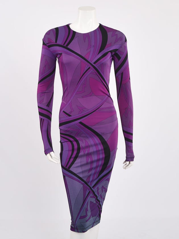 Emilio Pucci Purple/Black Rayon Printed Long Sleeve Dress Size XS