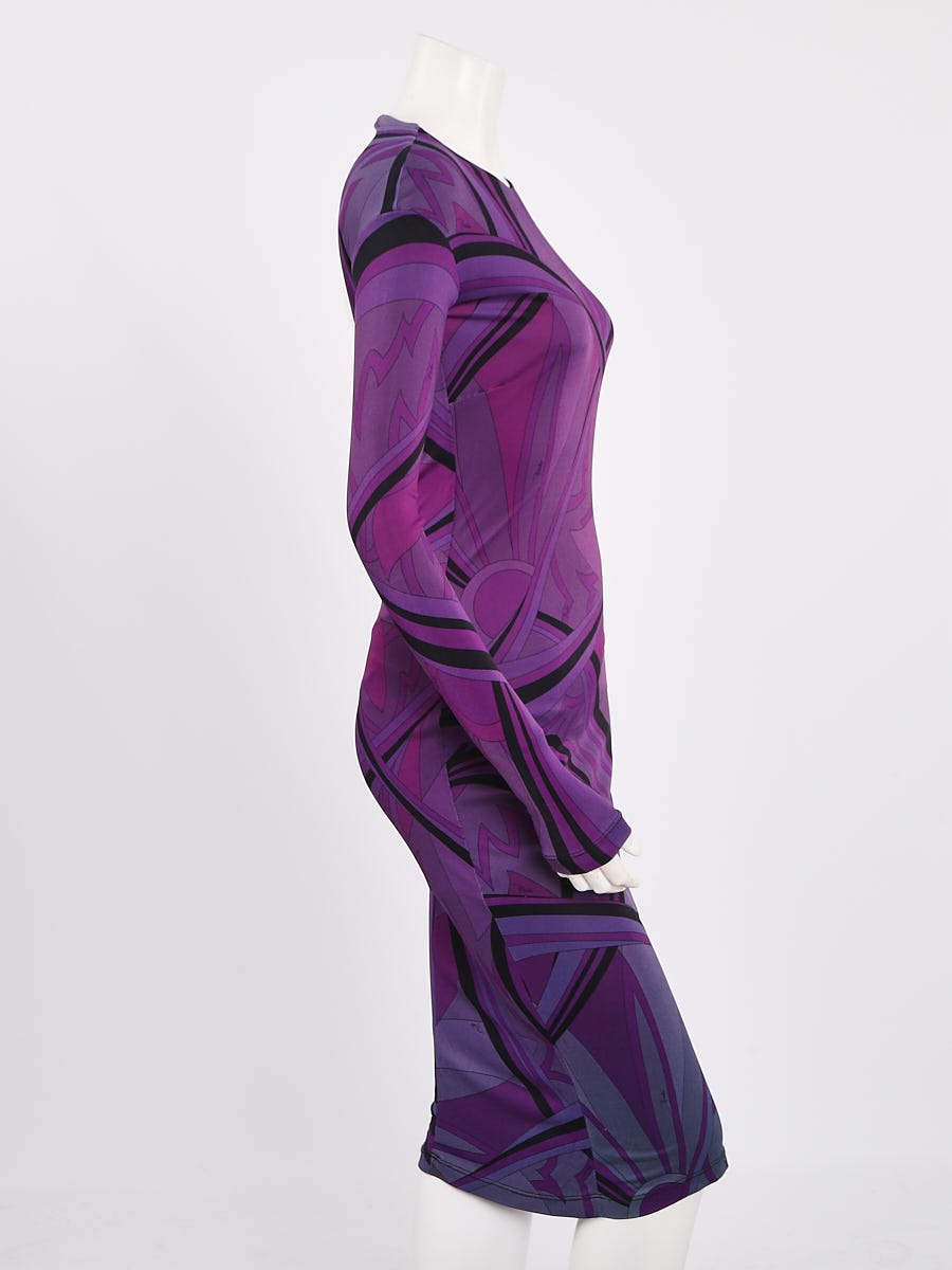 Emilio Pucci Purple/Black Rayon Printed Long Sleeve Dress Emilio Pucci Purple/Black Rayon Printed Long Sleeve Dress