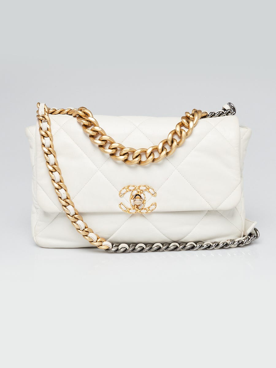Chanel White Quilted Lambskin Leather Chanel 19 Large Flap Bag