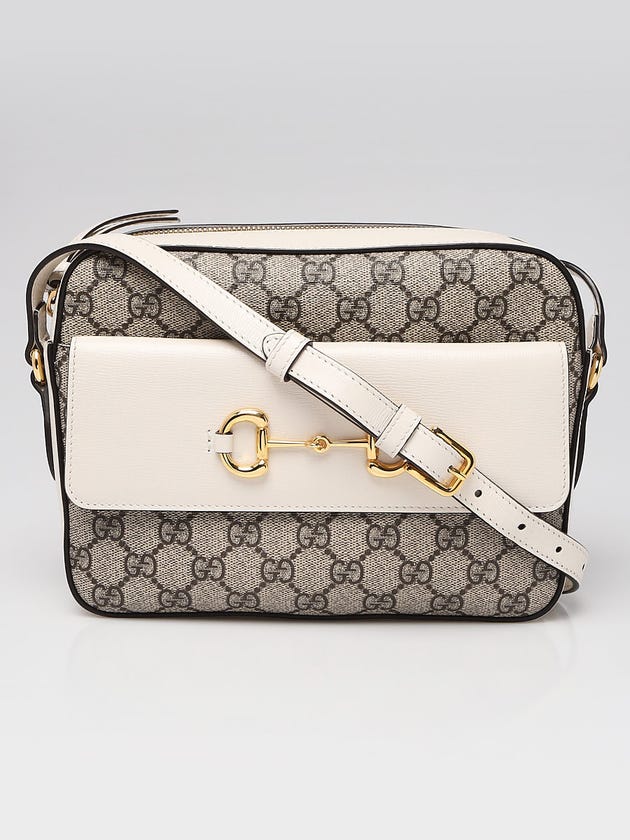 Gucci Beige/White GG Coated Canvas Horsebit 1955 Small Shoulder Bag