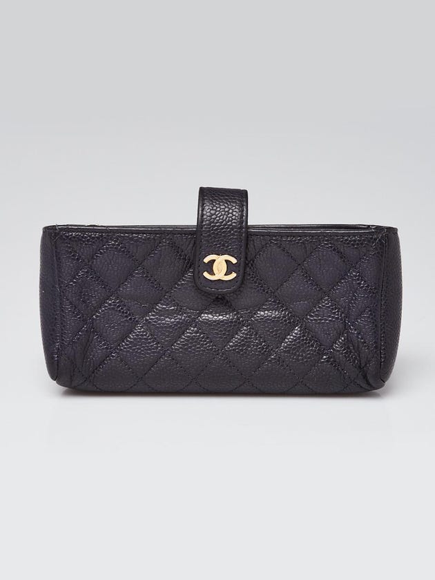 Chanel Black Quilted Caviar Leather CC Small Phone Pouch