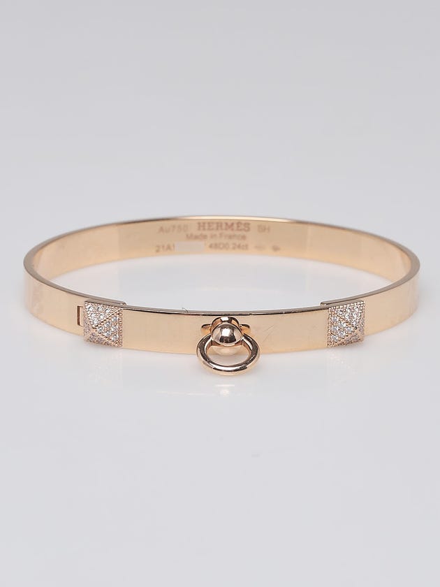 Hermes 18k Rose Gold and Diamond Collier de Chien Small Bracelet Size SH