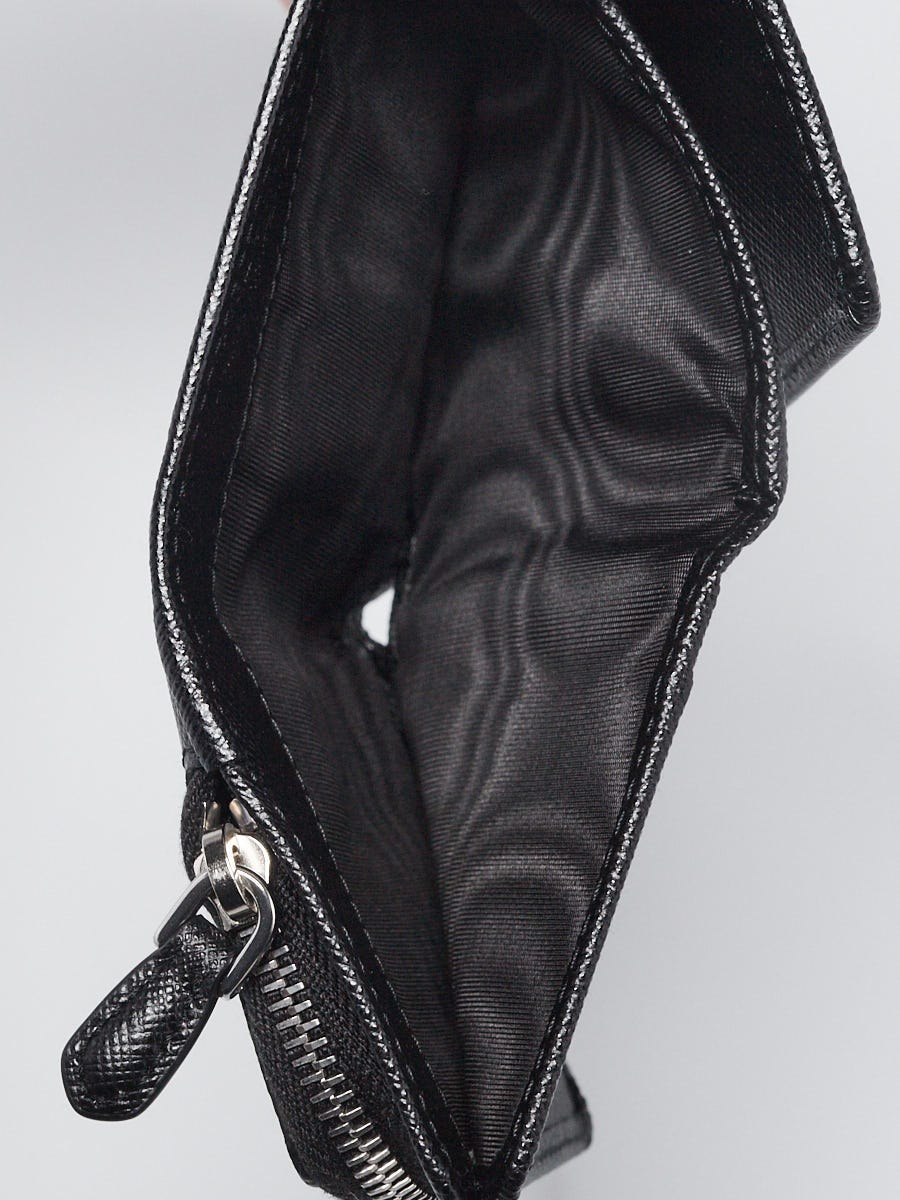 Prada Black Saffiano Triangle Leather Trifold Compact Wallet