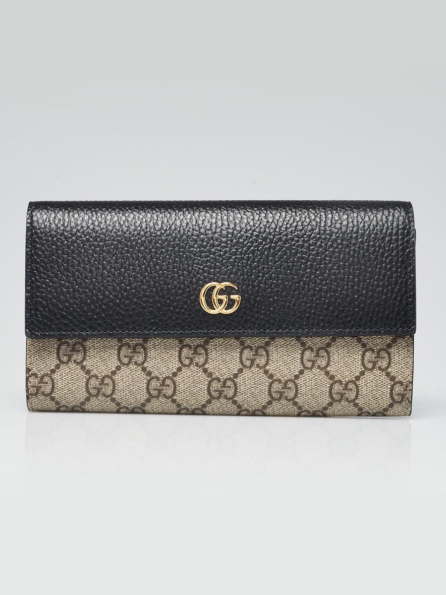 Gucci Beige/Ebony GG Supreme Canvas Pebbled Leather Marmont Continental Flap Wallet
