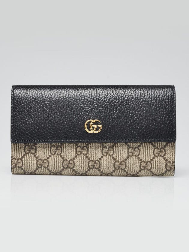 Gucci Beige/Ebony GG Supreme Canvas Pebbled Leather Marmont Continental Flap Wallet