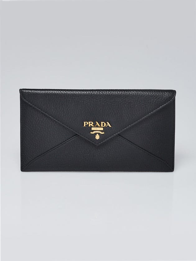 Prada Black Vitello Leather Envelope Wallet 1MF175