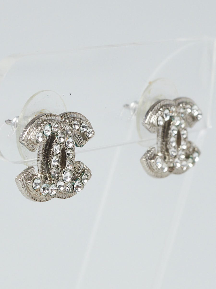 Chanel Silvertone Metal and Crystal CC Earrings