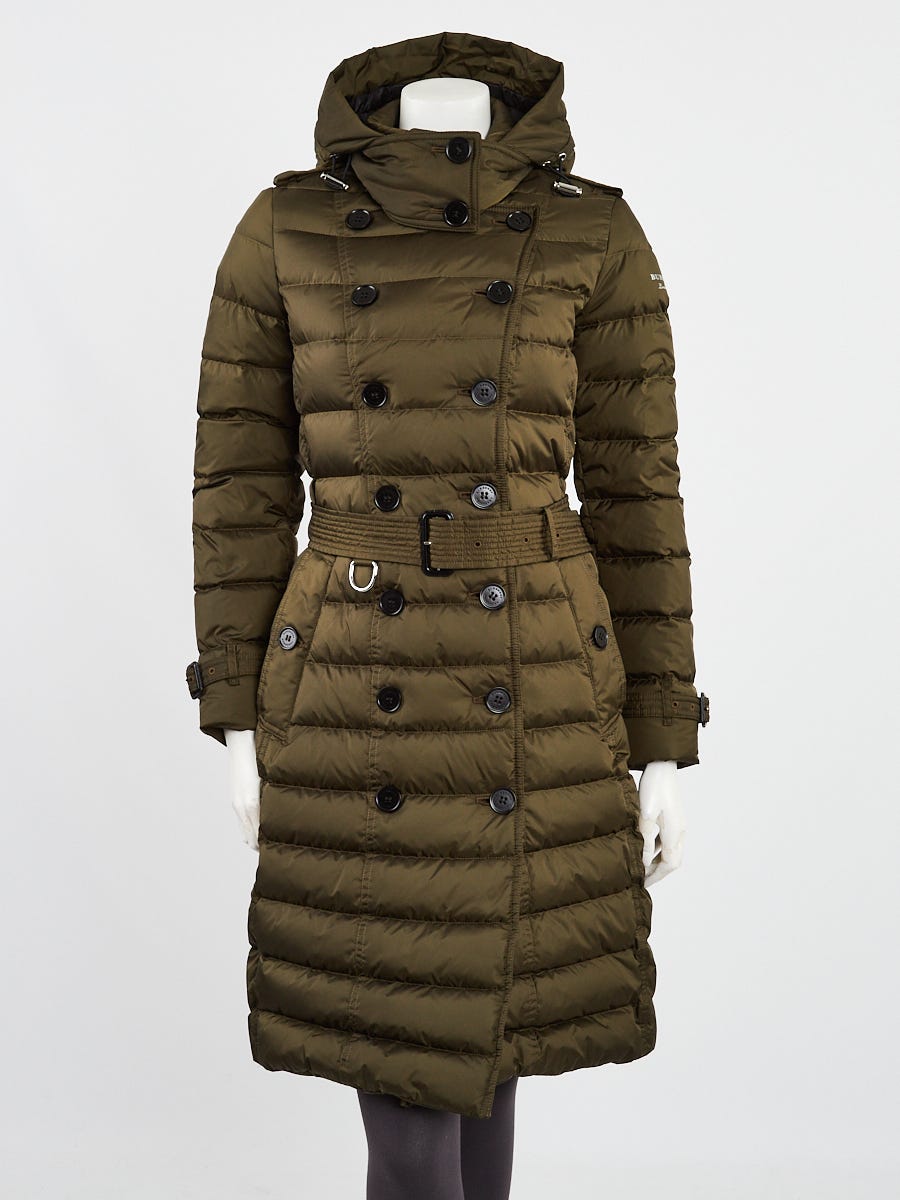 Burberry Olive Green Quilted Nylon Puffer Long Coat XS - Yoogi's Closet