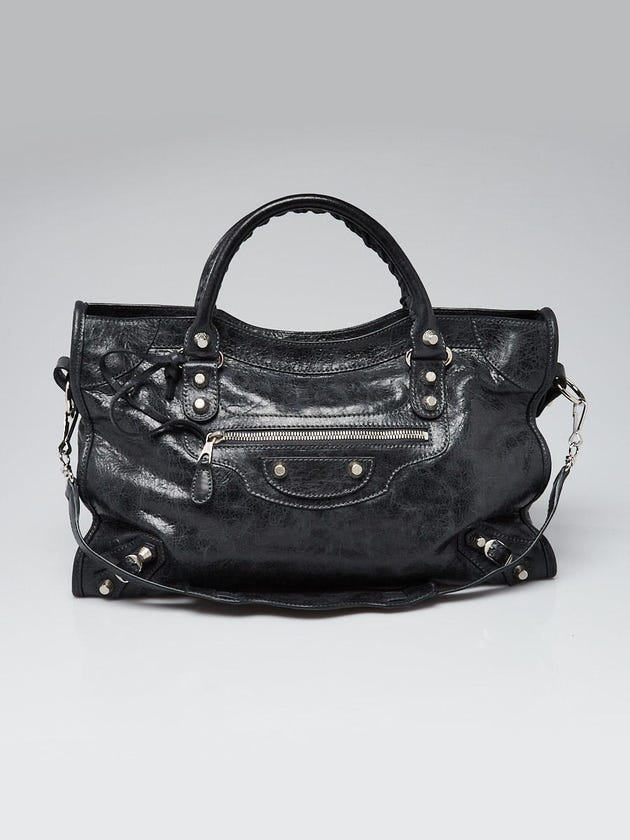 Balenciaga Anthracite Lambskin Leather Giant 12 Silver Motorcycle City Bag