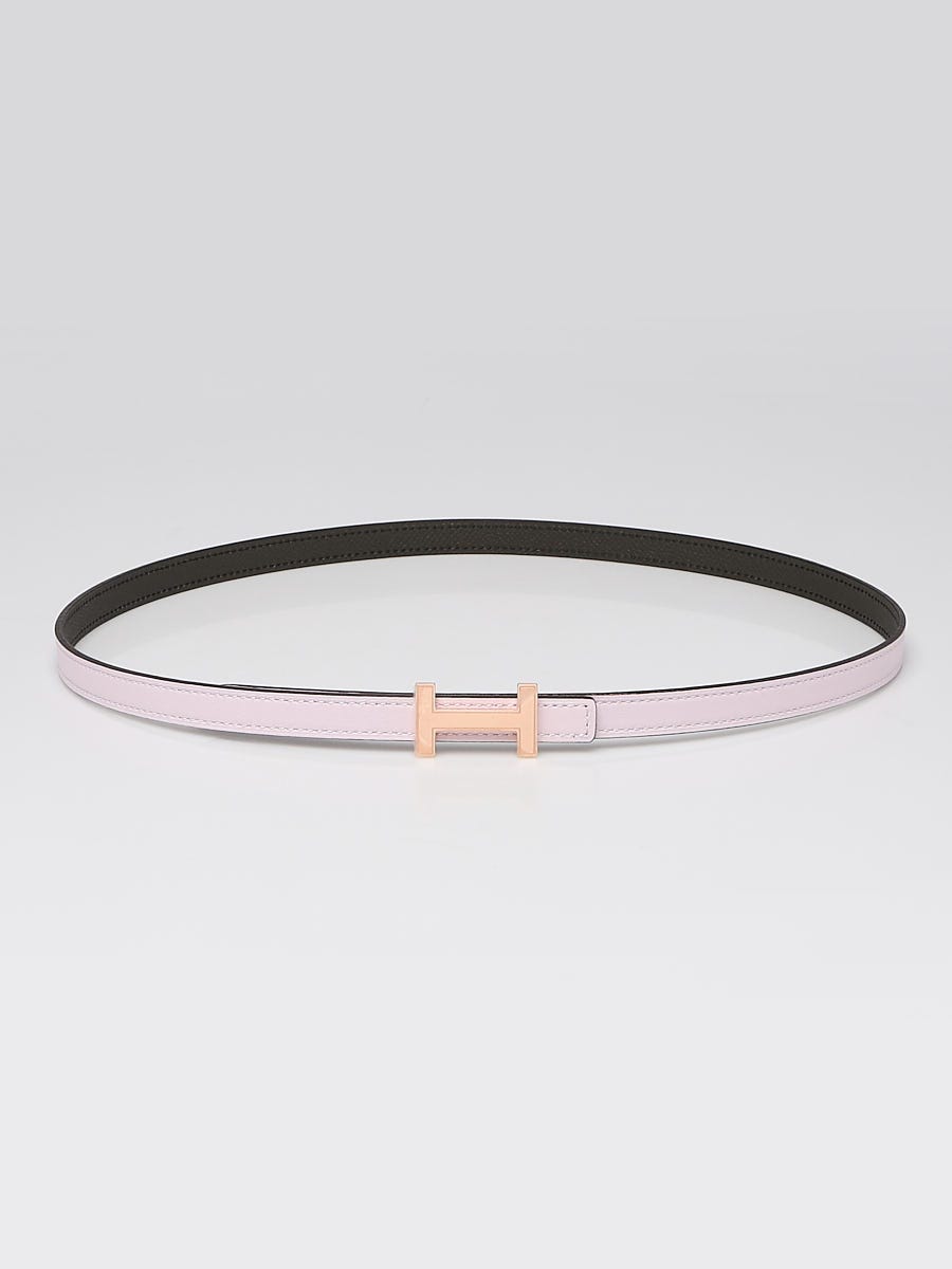 Hermes 13mm Mauve Pale Swift and Vert De Gris Epsom Leather Rose Gold Plated Constance H Buckle Reversible Belt Size 85