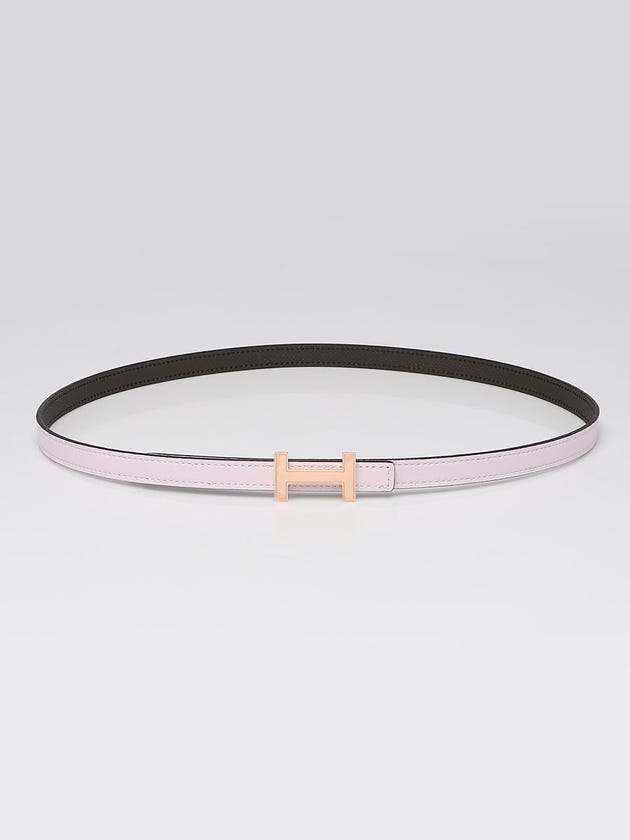 Hermes 13mm Mauve Pale Swift and Vert De Gris Epsom Leather Rose Gold Plated Constance H Buckle Reversible Belt Size 85