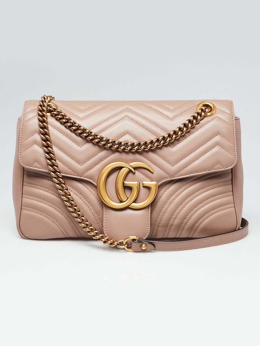 Gucci Chevron Quilted Leather Marmont Medium Flap Messenger Bag Pink Gold