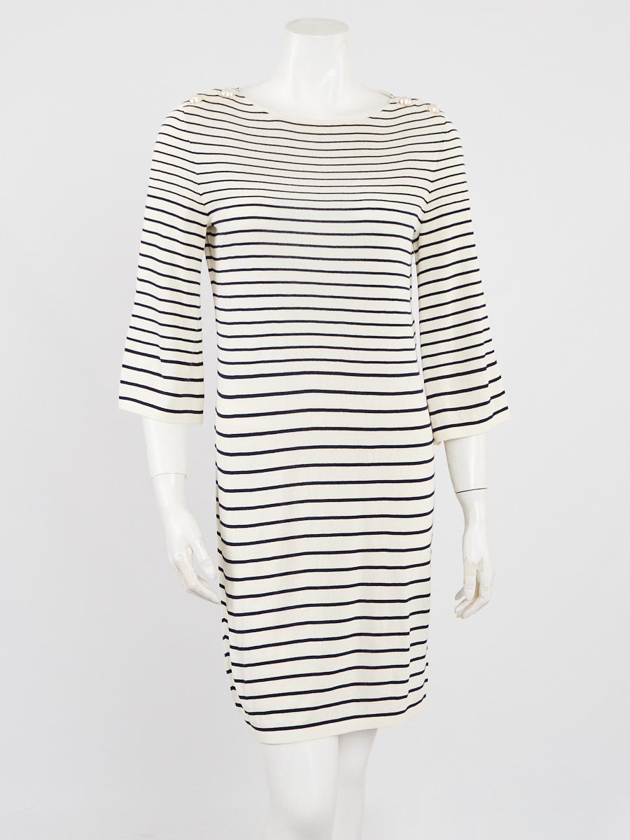 CHANEL  A striped tweed dress adorned with jewelled  Facebook