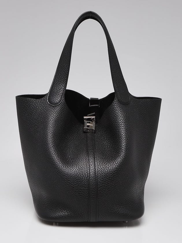 Hermes 22cm Black Clemence Leather Palladium Plated Picotin Bag