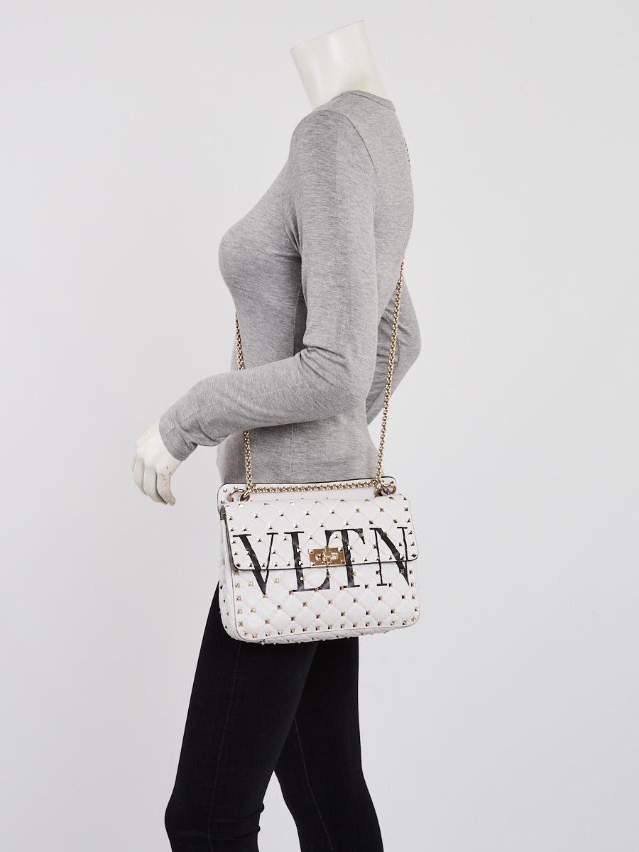 Valentino White Leather Rockstud Spike Small VLTN Crossbody