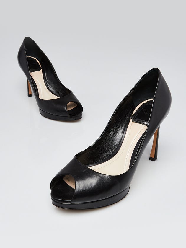 Christian Dior Black Leather Diorella Peep-Toe Pumps Size 5.5/36
