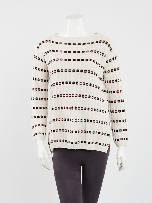 Hermes Beige/Red/Blue Ribbed Crewneck Sweater Size 34
