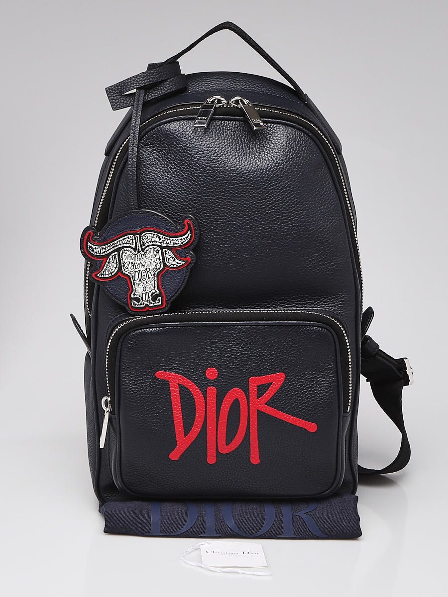 Christian Dior X Shawn Stussy Black Leather Year of the Ox Sling Backpack  Bag - Yoogi's Closet