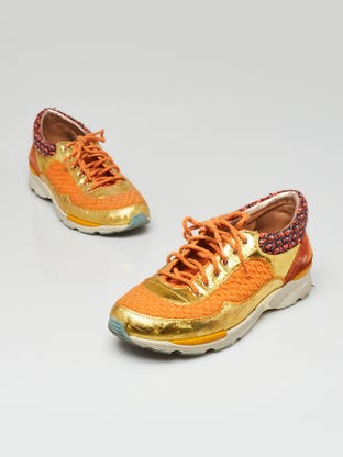 Orange/Gold Tweed and PVC Sneakers Size 8/38.5
