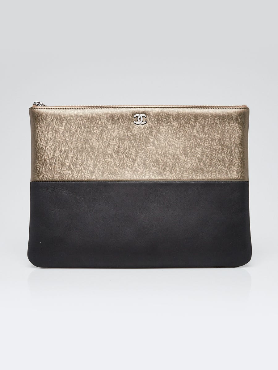 Chanel Bi-Color Bronze/Black Leather Medium O Zip Case | Yoogi's