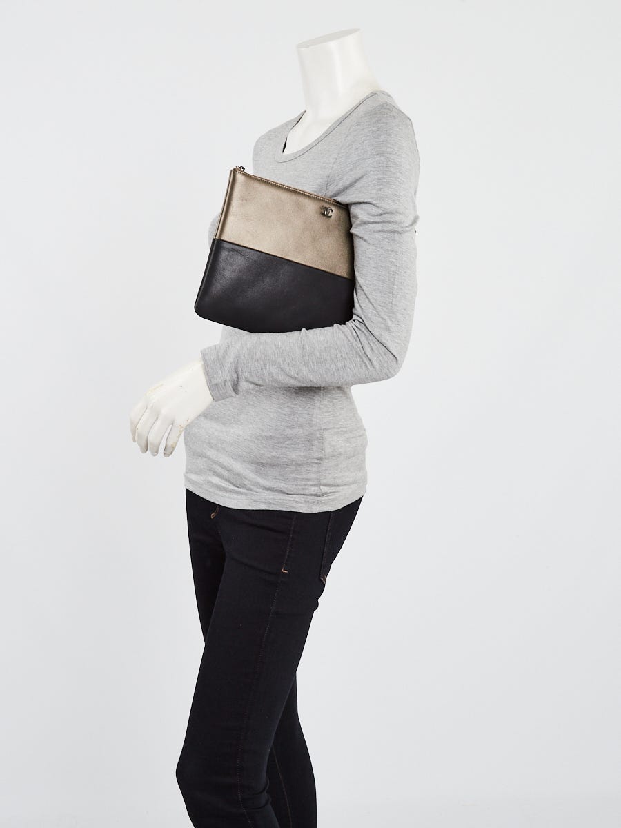 Chanel Bi-Color Bronze/Black Leather Medium O Zip Case