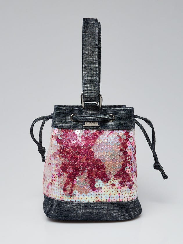 Chanel Blue/Pink Denim and Sequin Mini Bucket Bag