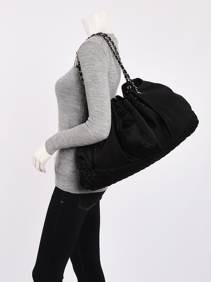 Chanel Black Satin Melrose Cabas Draw-Chain Large Tote Bag