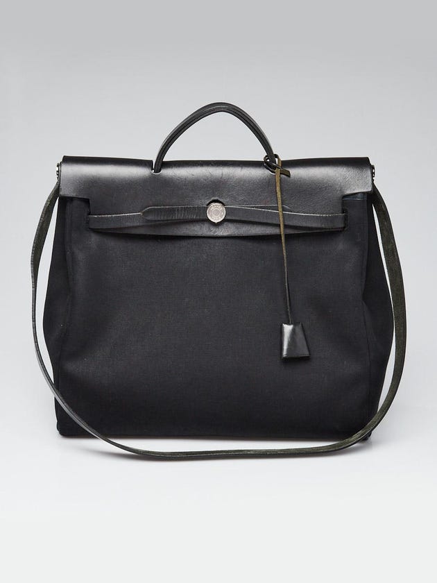 Hermes 40cm Black Canvas and Vache Calfskin Leather Herbag GM Bag