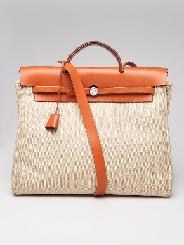 Hermes 40cm Natural Toile Canvas and Vache Calfskin Leather 2-in-1 Herbag GM Bag