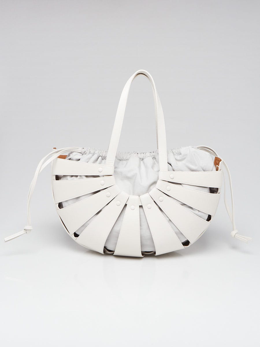 Bottega Veneta White Calfskin Leather Medium Shell Bag | Yoogi's