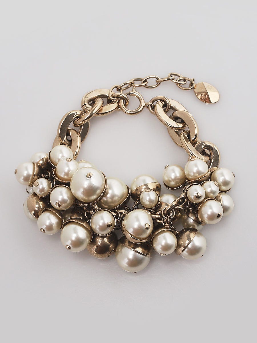Christian Dior Faux Pearl Multistrand Logo Bracelet  Rent Christian Dior  jewelry for 55month