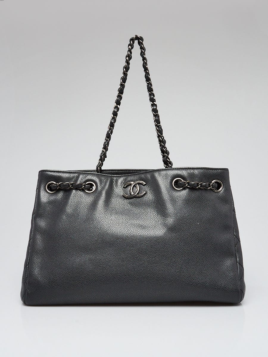 Chanel Black Caviar Leather and Chain Large Shopping Tote Bag