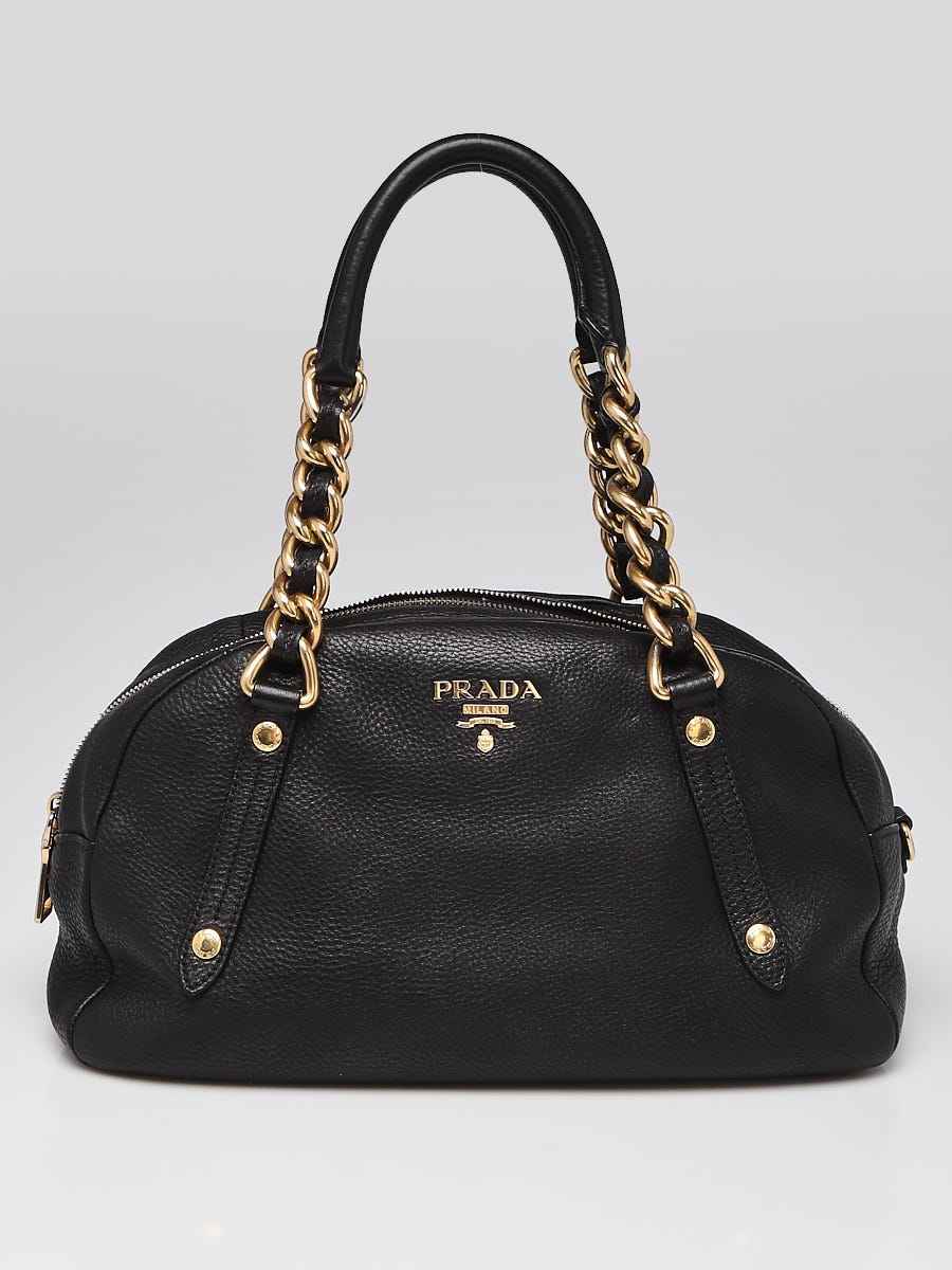 Prada Black Leather Bag with gold Hardware and Shoulder Strap