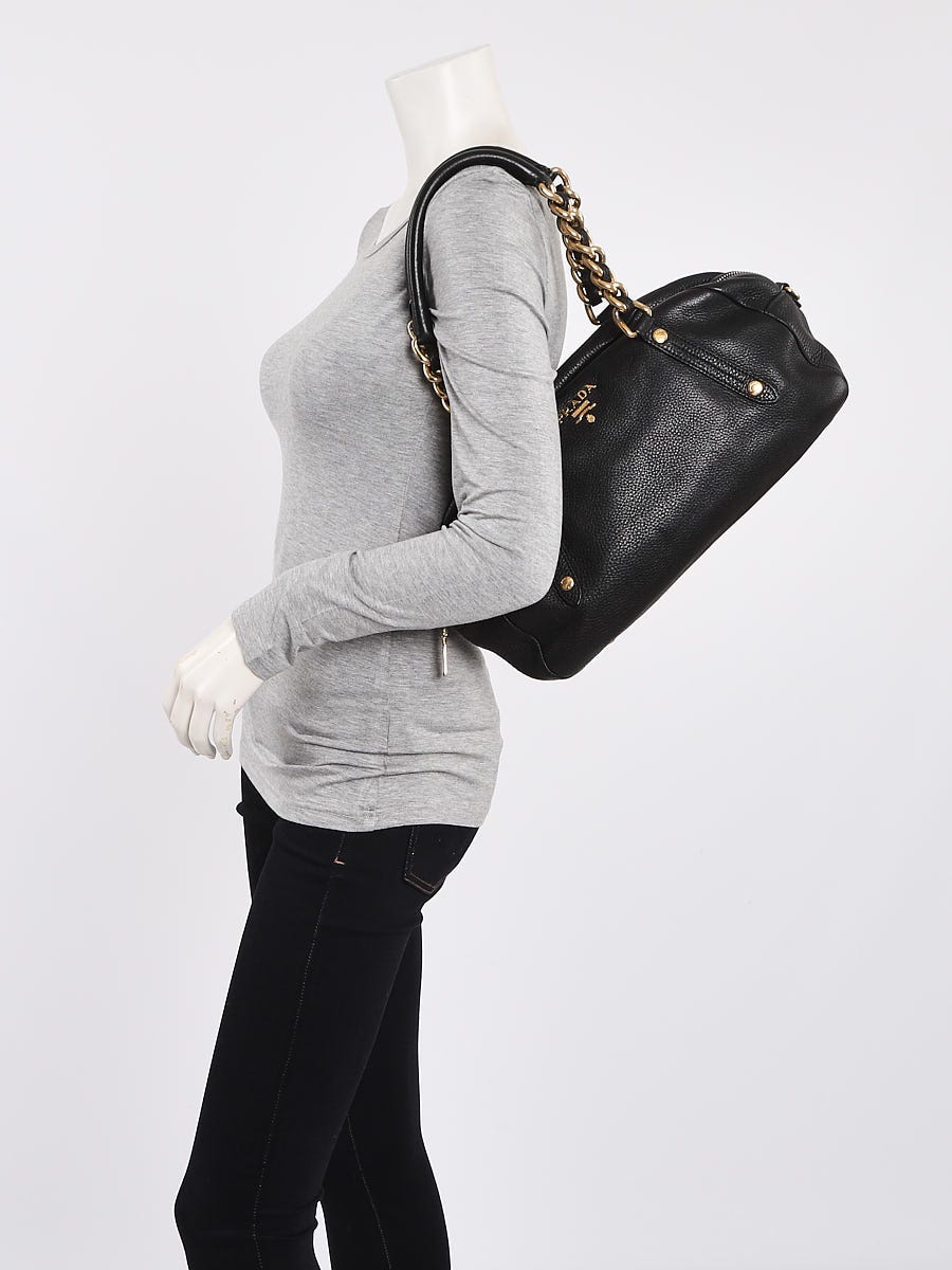 Prada Black Vitello Daino Leather Chain Shoulder Bag | Yoogi's Closet