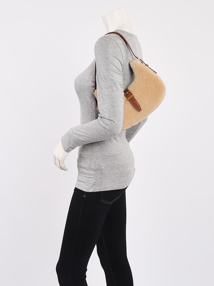 Yves Saint Laurent Natural Beige Shearling/Brick Leather Le Fermoir Shoulder Bag
