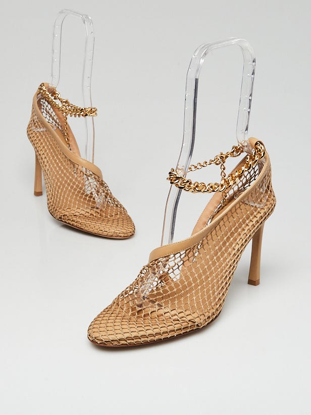 Bottega Veneta Beige Leather/Mesh Chain-Link d'Orsay Pumps Size 6.5/37