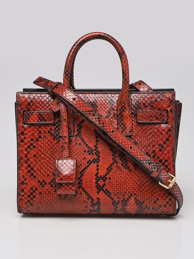 Yves Saint Laurent Orange/Black Snakeskin Nano Sac de Jour Bag