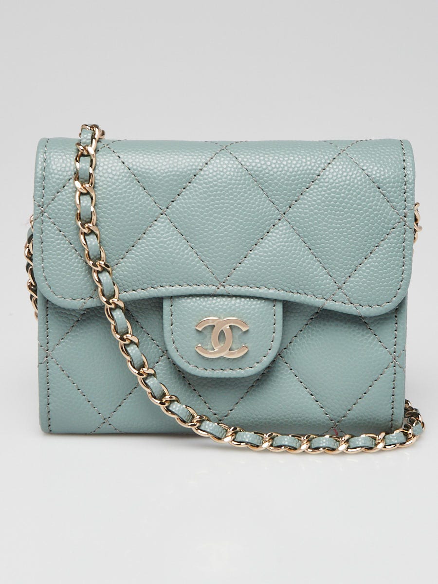 Chanel classic flap caviar leather card holder mint green tiffany