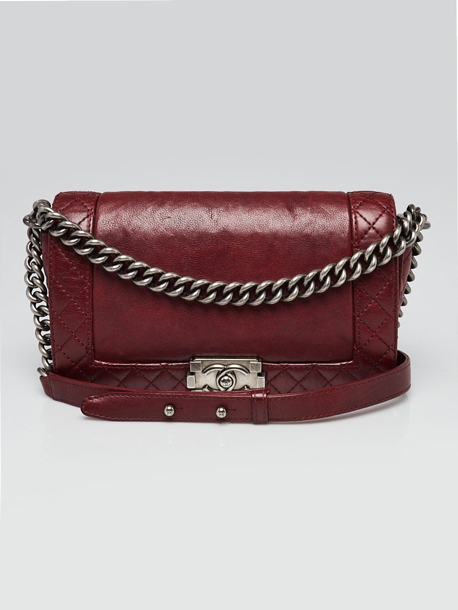 Chanel Burgundy Leather Medium Boy Reverso Bag - Yoogi's Closet
