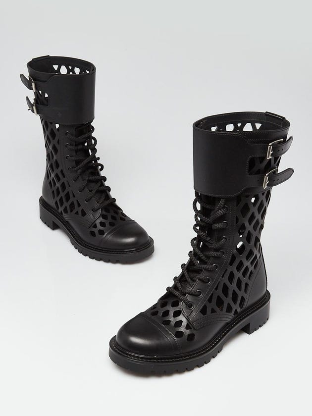 Christian Dior Black Matte Calfskin Leather D-Trap Combat Boots Size 5.5/36