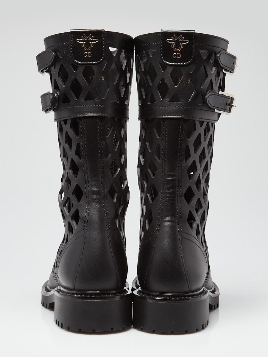 Christian Dior Black Matte Calfskin Leather D-Trap Combat Boots Size 5.5/36