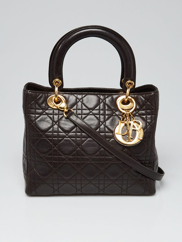 Christian Dior Brown Cannage Quilted Lambskin Leather Medium Lady Dior Bag