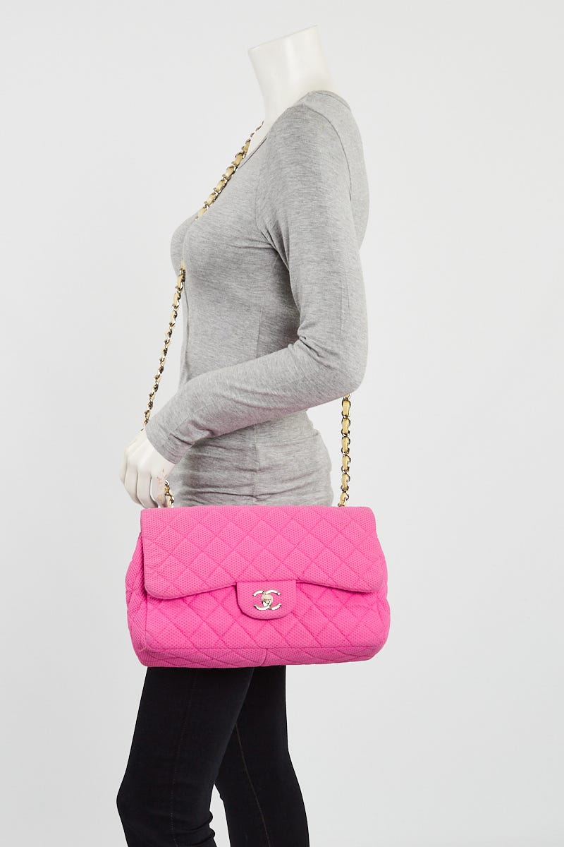 Chanel Hot Pink Quilted Jersey Large Chanel 19 Flap Bag For Sale