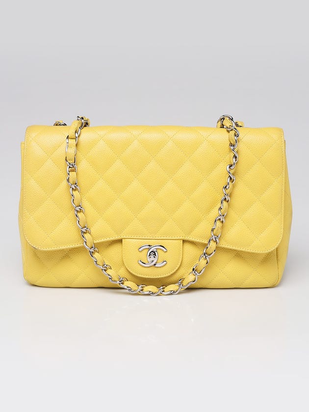 Chanel Yellow Quilted Caviar Leather Classic Single Flap Bag
