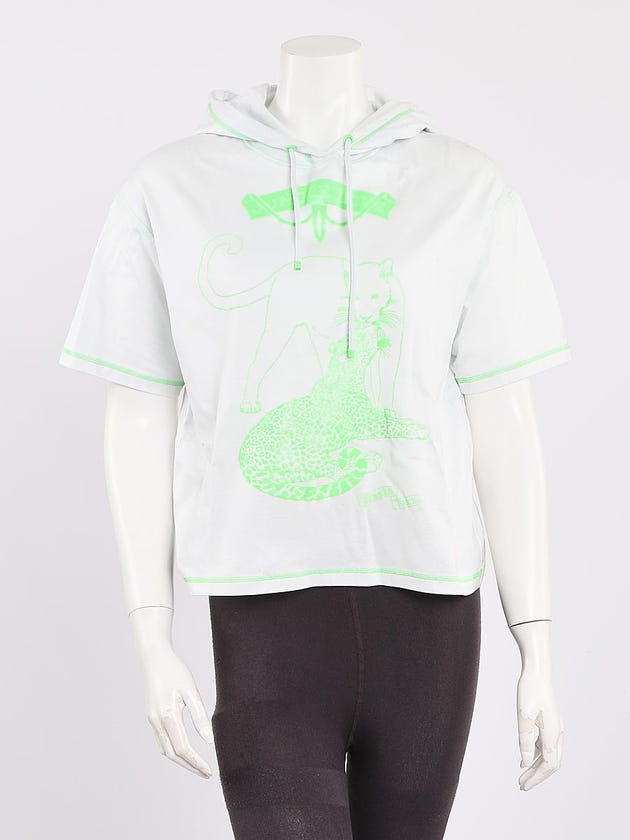 Hermes Bleu Givre Cotton Jungle Love Print Short Sleeve Hoodie Size 8/40