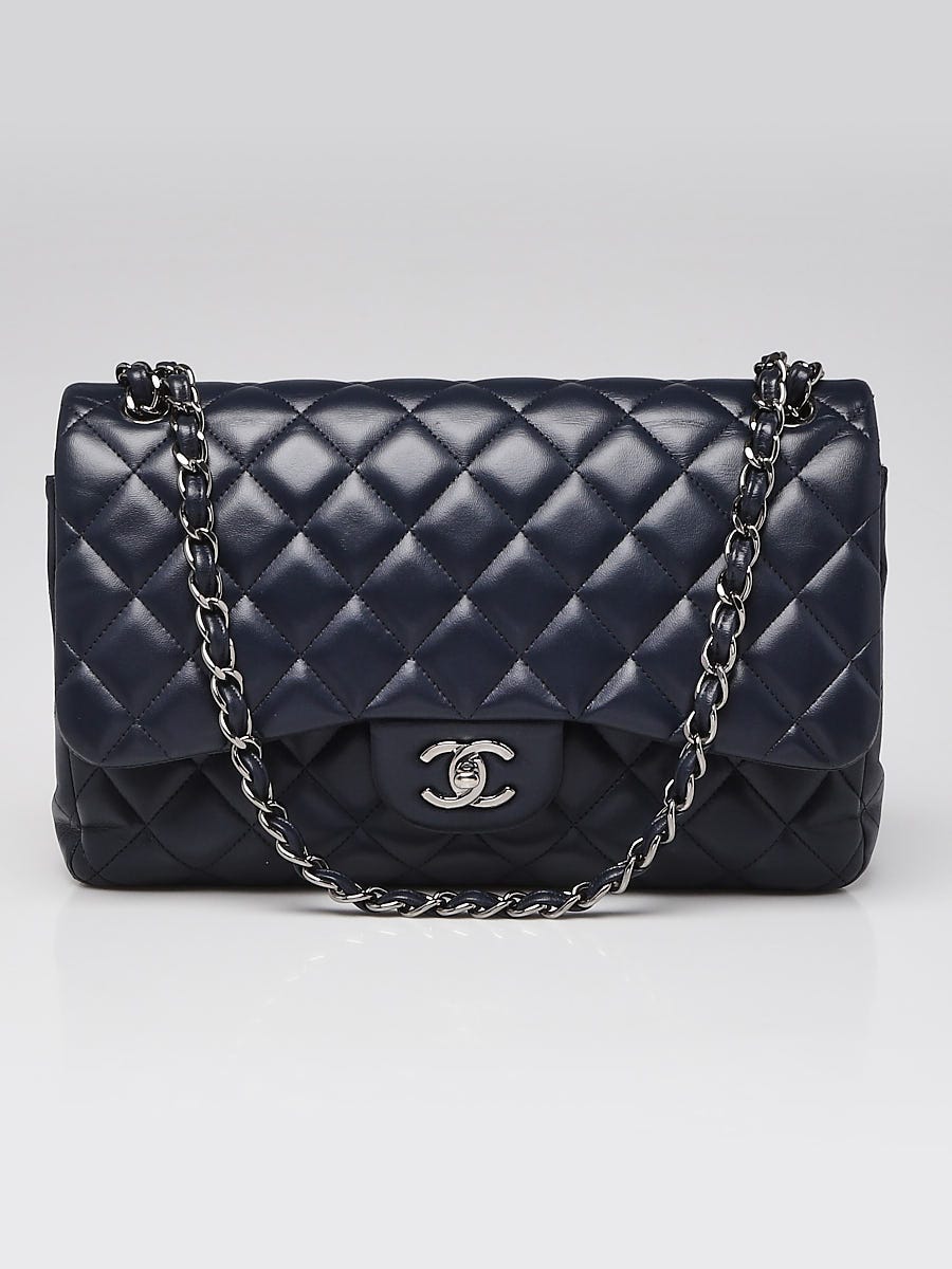 Chanel Classic Double Flap 9 Chain Shoulder Bag Navy Lambskin G71